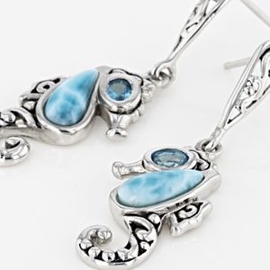 Blue Larimar Sterling Silver Seahorse Earrings .40